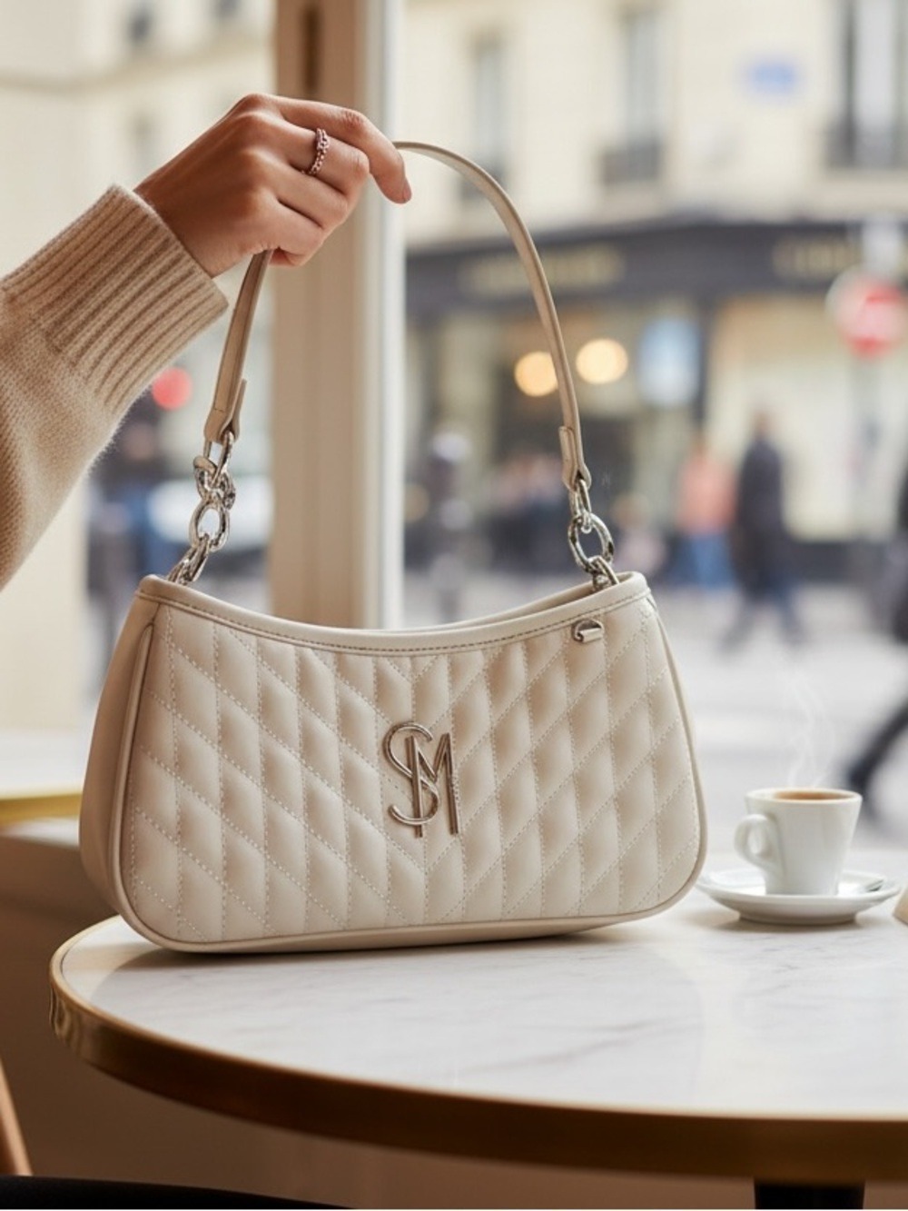 Steve Madden Elodie Quilted Shoulder Bag White Vegan Leather Y2K Bag